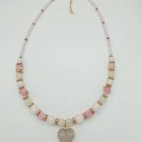 Perlen-Halskette in rosa-gold mit Herzanhänger und Natursteinperlen, 43 cm lang mit Verlängerungskette Bild 1