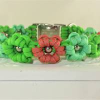 Hundehalsband Flower Power Halsband Hund grün/mint/koralle Flechthalsband geflochten aus Paracord Bild 2