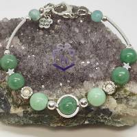 Tolles Naturstein Armband mit Aventurin und Jade Perlen in grün, Hämatit Perlen silberfarben und Herzchen-Verschluss Bild 1