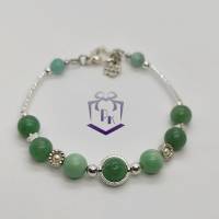 Tolles Naturstein Armband mit Aventurin und Jade Perlen in grün, Hämatit Perlen silberfarben und Herzchen-Verschluss Bild 2