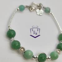 Tolles Naturstein Armband mit Aventurin und Jade Perlen in grün, Hämatit Perlen silberfarben und Herzchen-Verschluss Bild 3