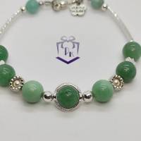 Tolles Naturstein Armband mit Aventurin und Jade Perlen in grün, Hämatit Perlen silberfarben und Herzchen-Verschluss Bild 4
