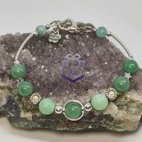 Tolles Naturstein Armband mit Aventurin und Jade Perlen in grün, Hämatit Perlen silberfarben und Herzchen-Verschluss Bild 5