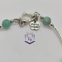 Tolles Naturstein Armband mit Aventurin und Jade Perlen in grün, Hämatit Perlen silberfarben und Herzchen-Verschluss Bild 6