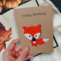 tierische Karte mit Fuchs, Grusskarte für Kinder, Glückwunschkarte Geburtstag handgemacht Bild 1