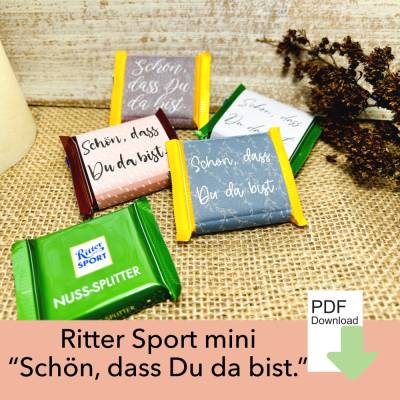 Schön, dass Du da bist, Ritter Sport Banderole, Banderole Schokolade, Hochzeit Gastgeschenk, Konfirmation, Kommunion,PDF