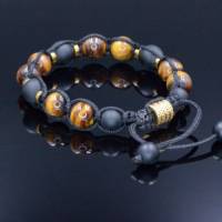 Herren Armband aus Edelsteinen Tigerauge Onyx und Hämatit mit Knotenverschluss, Makramee Armband, 10 mm Bild 5