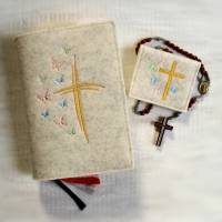 Bestickte Rosenkranztasche aus Filz *Kreuz mit Schmetterlinge *individuell angefertigt Bild 6