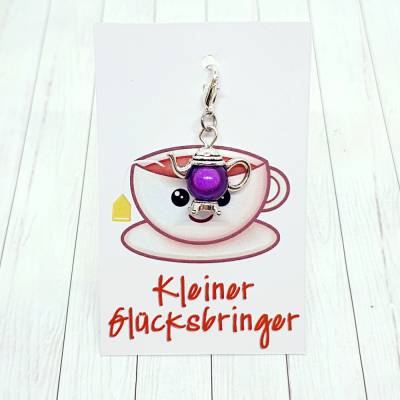 Glücksbringer Kanne silberfarben/violett – Charm für Tee- & Kaffee-Liebhaber