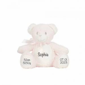 Kuscheltier Teddybär mit Name Personalisiert | Geburtsdaten in Rosa , Blau und Weiß erhältlich Bild 3