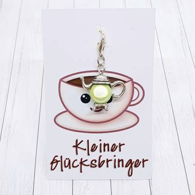 Glücksbringer Kanne silberfarben/hellgrün – Charmanter Anhänger & Geschenkidee