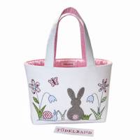 Stoffkörbchen Kinderkörbchen Kindertasche ...Frühlingswiese... cremeweiß...rosa... Osterkörbchen Bild 1