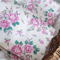 Bauernbettwäsche Kissenbezug, lila rosa grün kleine und größere Rosen, unbenutzt, antiker Bauernstoff Wäschestoff Shabby Bild 3