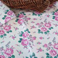Bauernbettwäsche Kissenbezug, lila rosa grün kleine und größere Rosen, unbenutzt, antiker Bauernstoff Wäschestoff Shabby Bild 4