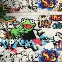 Jersey FROSCH mit jeder Menge Graffiti * FARBENFROH * dazu Motiv 80er und Schrift * 1,00 x 1,40 m Bild 4