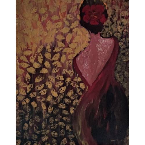 Unikat abstrakte Gemälde Flamenco in Golden Dream Acryl auf Leinwand 80 x 100cm
