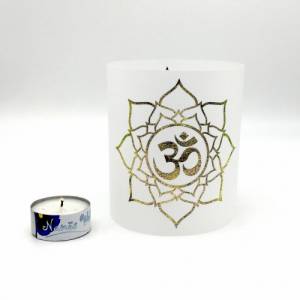 Yoga Licht Om Lotusblüte gold Meditation sanftes Licht bunt Geschenk Windlicht Papier Blüte des Lebens Bild 1
