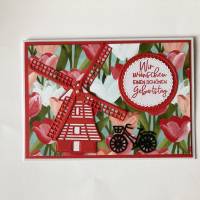 Geburtstagskarte Glückwunschkarte Windmühle Holland Fans Handarbeit Tulpen Windmühle Bild 1