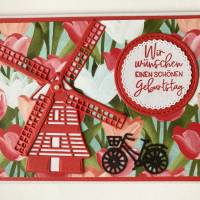 Geburtstagskarte Glückwunschkarte Windmühle Holland Fans Handarbeit Tulpen Windmühle Bild 2