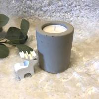 2in1 Kerzenhalter für Stabkerze UND Teelicht, puristisch aus Beton, grau, 7 cm Bild 1