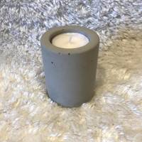 2in1 Kerzenhalter für Stabkerze UND Teelicht, puristisch aus Beton, grau, 7 cm Bild 2