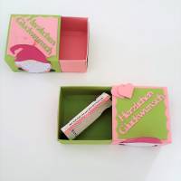 Wichtel Geldgeschenk Geburtstag  2 Schachteln mit Schublade Rosa - Hellgrün Bild 2