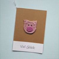Glückwunschkarte Grußkarte - Viel Glück - Schweinchen gehäkelt mit Wunschtext Bild 1