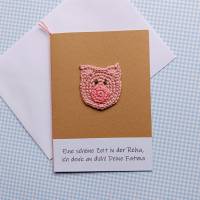 Glückwunschkarte Grußkarte - Viel Glück - Schweinchen gehäkelt mit Wunschtext Bild 3
