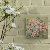 ROSA BLÜTEN - kleines Blütenbild auf Leinwand je 20cmx20cm mit Glitter und Strukturpaste Bild 2
