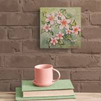 ROSA BLÜTEN - kleines Blütenbild auf Leinwand je 20cmx20cm mit Glitter und Strukturpaste Bild 3