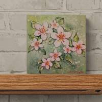 ROSA BLÜTEN - kleines Blütenbild auf Leinwand je 20cmx20cm mit Glitter und Strukturpaste Bild 4