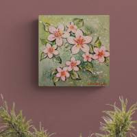 ROSA BLÜTEN - kleines Blütenbild auf Leinwand je 20cmx20cm mit Glitter und Strukturpaste Bild 5