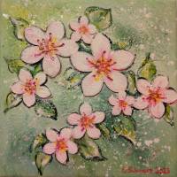 ROSA BLÜTEN - kleines Blütenbild auf Leinwand je 20cmx20cm mit Glitter und Strukturpaste Bild 6