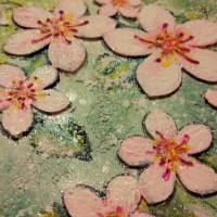 ROSA BLÜTEN - kleines Blütenbild auf Leinwand je 20cmx20cm mit Glitter und Strukturpaste Bild 8