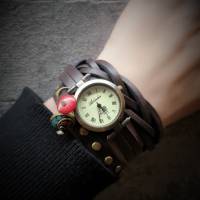 Armbanduhr,Wickeluhr mit Druckknopfverschluss,Koralle und Türkis Bild 1