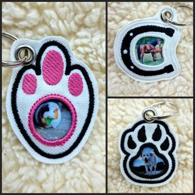 Stickdatei Schlüsselanhänger ITH mit Foto (für Hund, Katze, Kleintiere und Pferde) für den 10x10cm Rahmen