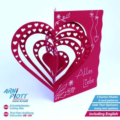 Plotterdatei Pop up Karte Herz – 3D Hochzeitskarte, Valentinstag & Geburtstag – Vektordatei Danke Herz