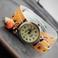 Armbanduhr,Wickeluhr mit Druckknopfverschluss,Koralle und Tigerauge Bild 1