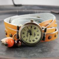 Armbanduhr,Wickeluhr mit Druckknopfverschluss,Koralle und Tigerauge Bild 2