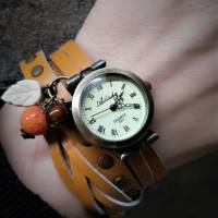 Armbanduhr,Wickeluhr mit Druckknopfverschluss,Koralle und Tigerauge Bild 3