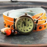 Armbanduhr,Wickeluhr mit Druckknopfverschluss,Koralle und Tigerauge Bild 4