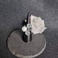 Ring Doppelschnecke in silber glitzer mit grauer 3 D Perle Bild 1
