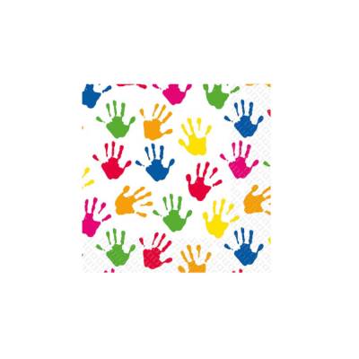 Papierservietten mit bunten Handabdrücken