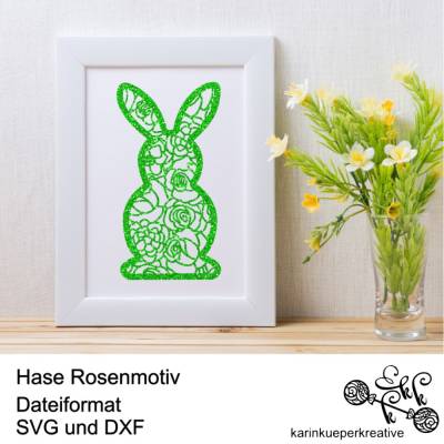 Plotterdatei / Lasercutter  Fensteraufhänger Hase Rosenmotiv