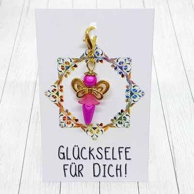 Glücksbringer Schmetterlingselfe goldfarben / pink – Zauberhafter Anhänger als Geschenk