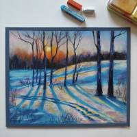 Pastellbild Sonnenuntergang im Winterwald Bild 2