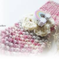 Baby/Kleinkind - handgestricktes Stirnband mit Blume u. Regenbogen,Haarband,Geschenk,Geburt,Taufe,Mädchen,rosa,wollweiß Bild 4