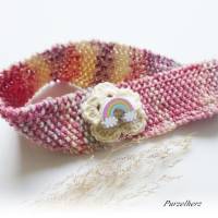 Baby/Kleinkind - handgestricktes Stirnband mit Blume u. Regenbogen,Haarband,Geschenk,Geburt,Taufe,Mädchen,rosa,wollweiß Bild 5