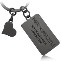 Fahr vorsichtig Schlüsselanhänger mit Gravur - Auto Glücksbringer - Schutzengel Schlüsselanhänger - Schwarzmatt Bild 1
