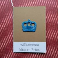 Glückwunschkarte zur Geburt Prinzessin Prinz Krönchen gehäkelt mit Wunschtext Bild 2